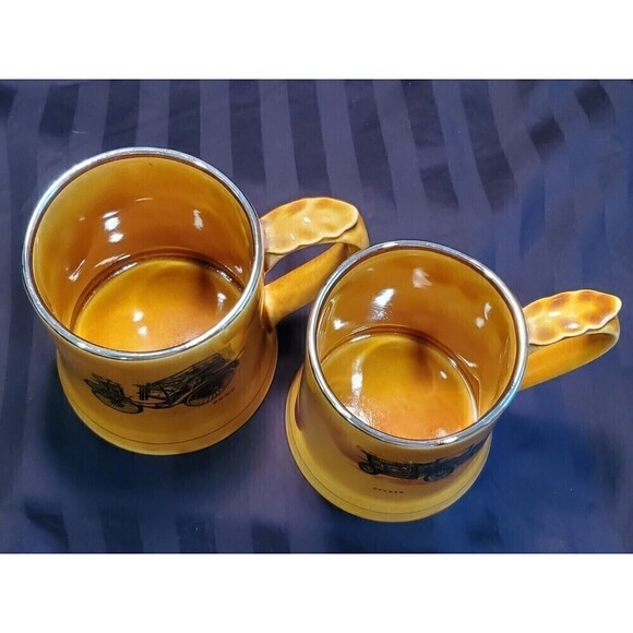 WADE ENGLAND POTTERY VINTAGE BEER STEIN ANTIQUE AUTOMOBILE SET OF 2 ENGLAND - Picture 8 of 12